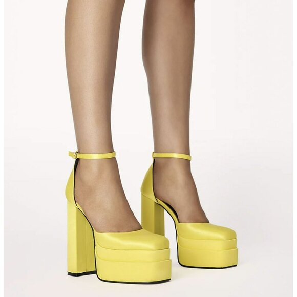 Billini Citrus Yellow Platform Dress Heel Shoes Sandals Sz 8 NWT - Picture 1 of 7